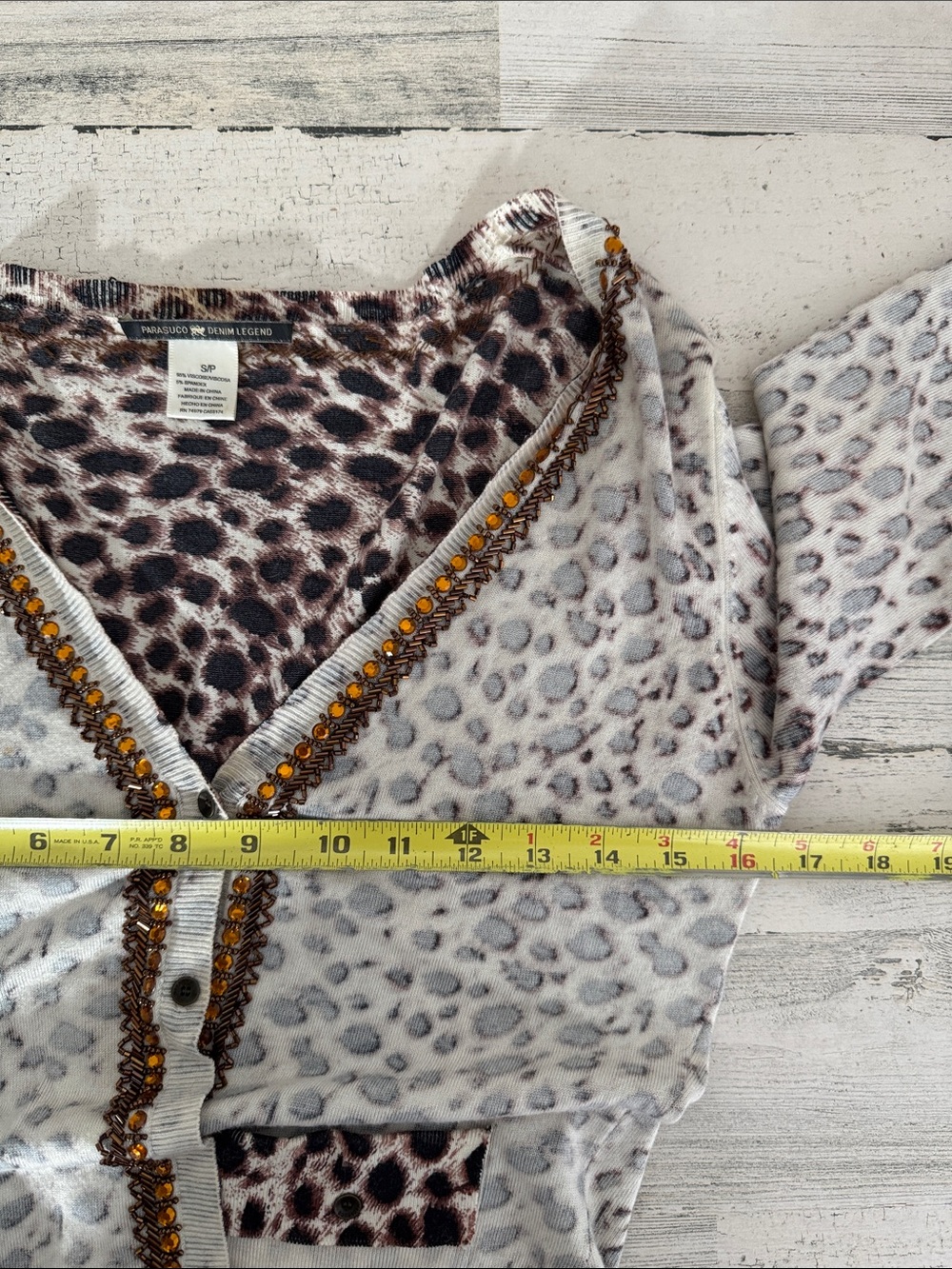 Parasuco Retro animal print Cropped Long Sleeve Cardigan Sweater Small - Picture 9 of 10
